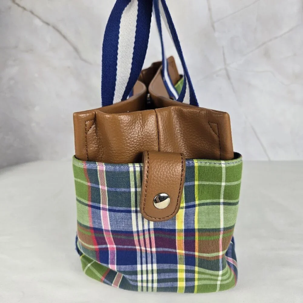 Tommy Hilfiger Plaid Double Handle Satchel Bag w/ Wristlet Faux Leather
